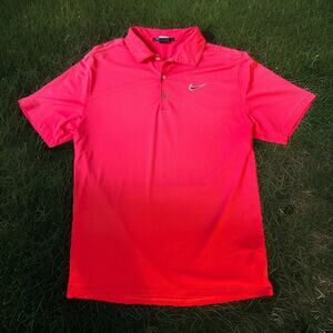 NIKE TIGER WOODS Size Large Sunday Red Diamond Snap Mens Golf Polo Shirt Dri Fit